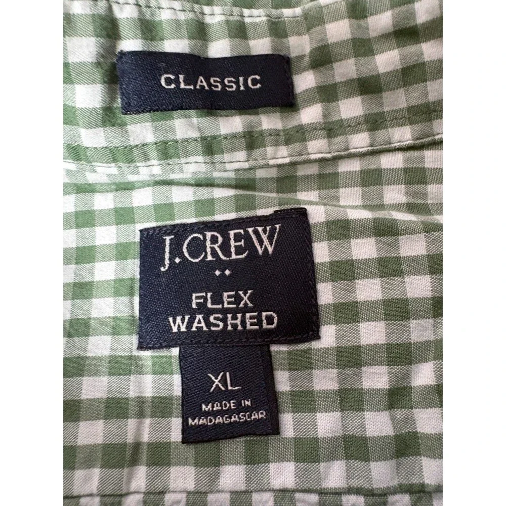 J Crew Button Down Shirt Mens XL Green Plaid Classic Long Sleeve Flex Washed